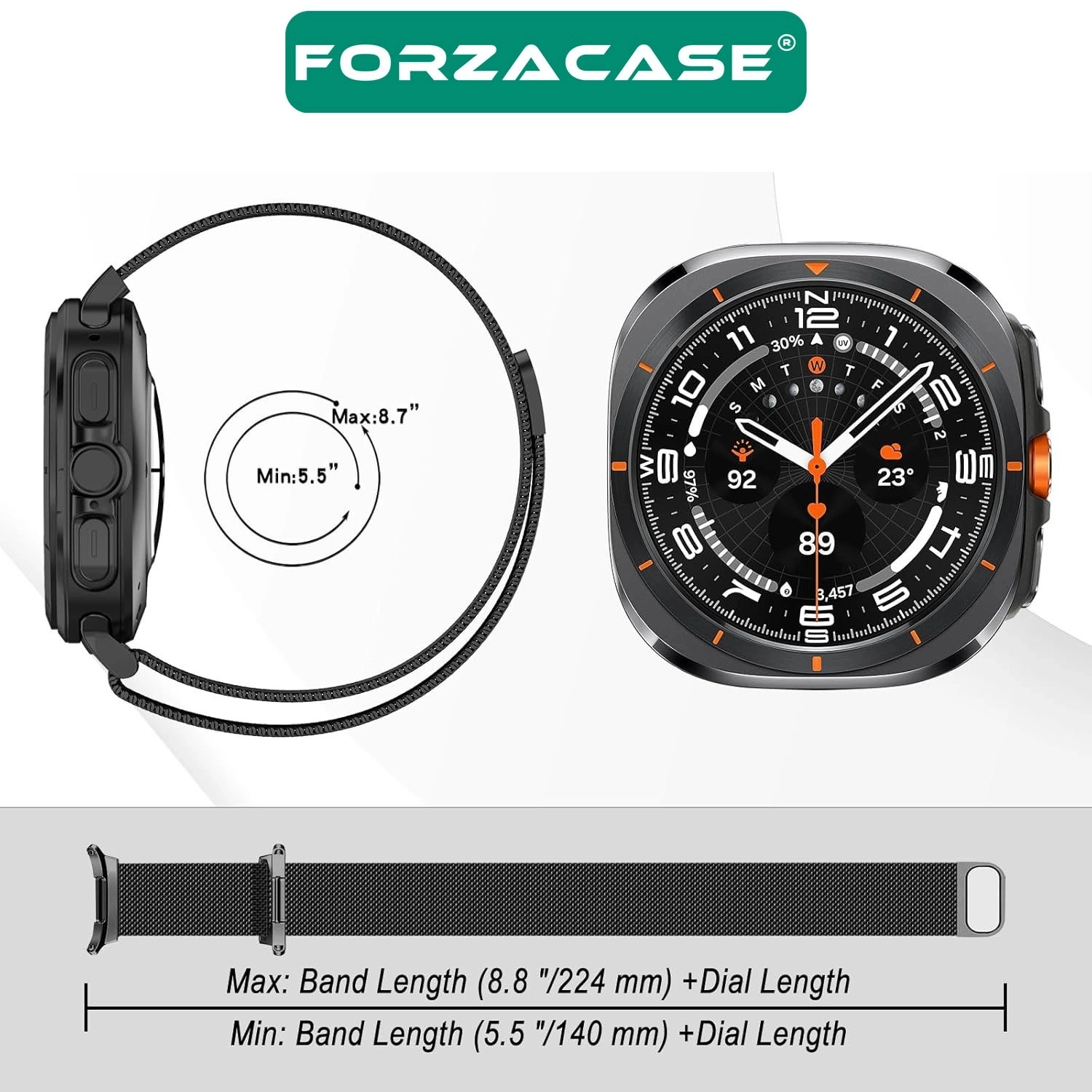 Forzacase Samsung Galaxy Watch 8 Ultra 47mm ile uyumlu Metal Mıknatıslı Kordon Kayış - FC1247