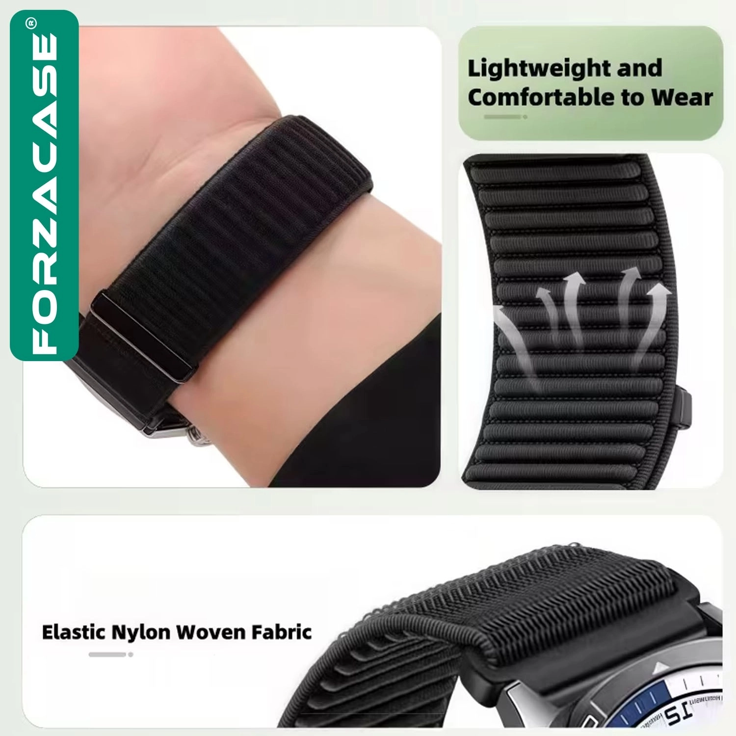 Forzacase Samsung Galaxy Watch 9 40mm ile uyumlu Cırtlı Hasır Örgü Kumaş Kordon Kayış - FC1248