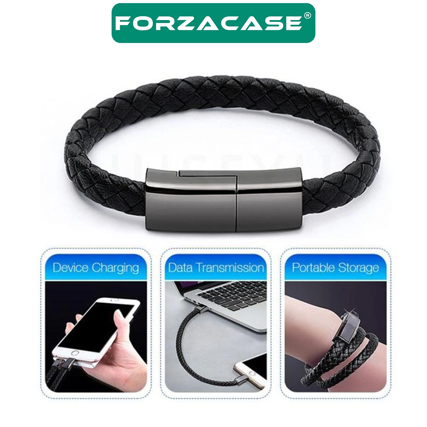 Forzacase iOS Android Tablet Telefonlar ile uyumlu Type-C to USB Deri Bileklik Şarj Data Kablosu PD 66W - FC1249