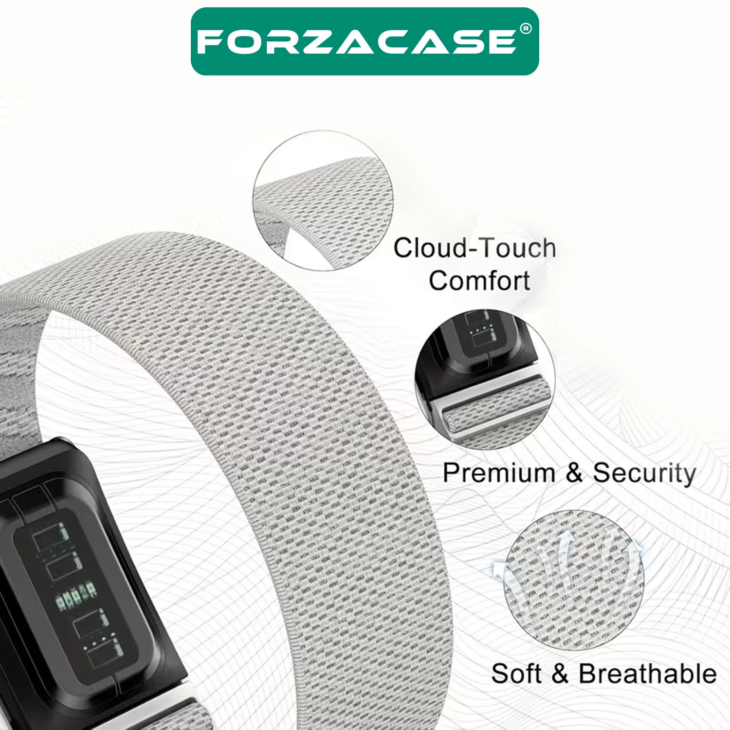 Forzacase Whoop 5.0 ile uyumlu Cırtlı Hasır Kumaş Kordon Örgülü Kayış - FC1253