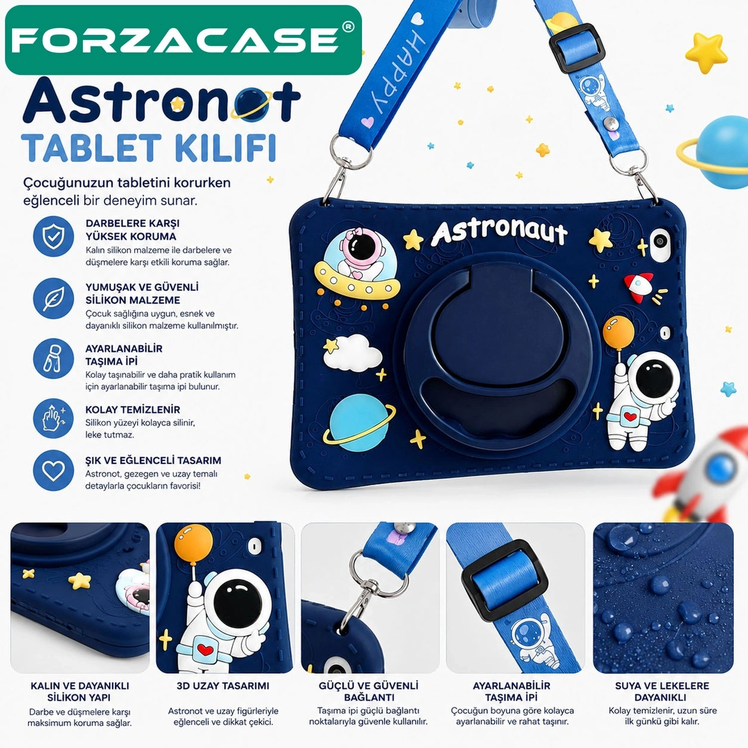 Forzacase Honor Pad 20 / 20 Pro 12.1 inç ile uyumlu Astronot Desen Askılı Standlı Silikon Kılıf - FC1254