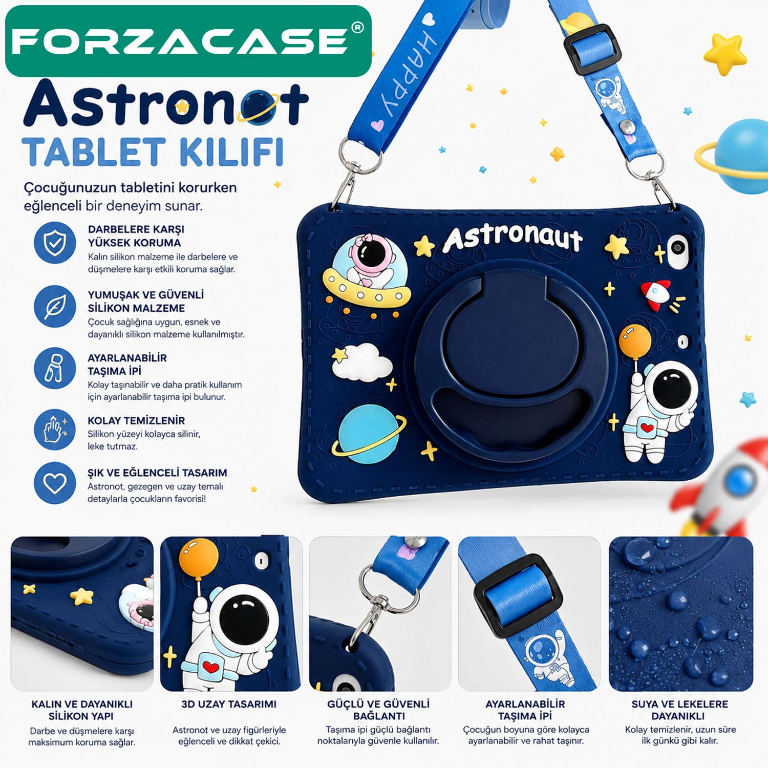 Forzacase Lenovo Tab M11 11 inç ile uyumlu Astronot Desen Askılı Standlı Silikon Kılıf - FC1254