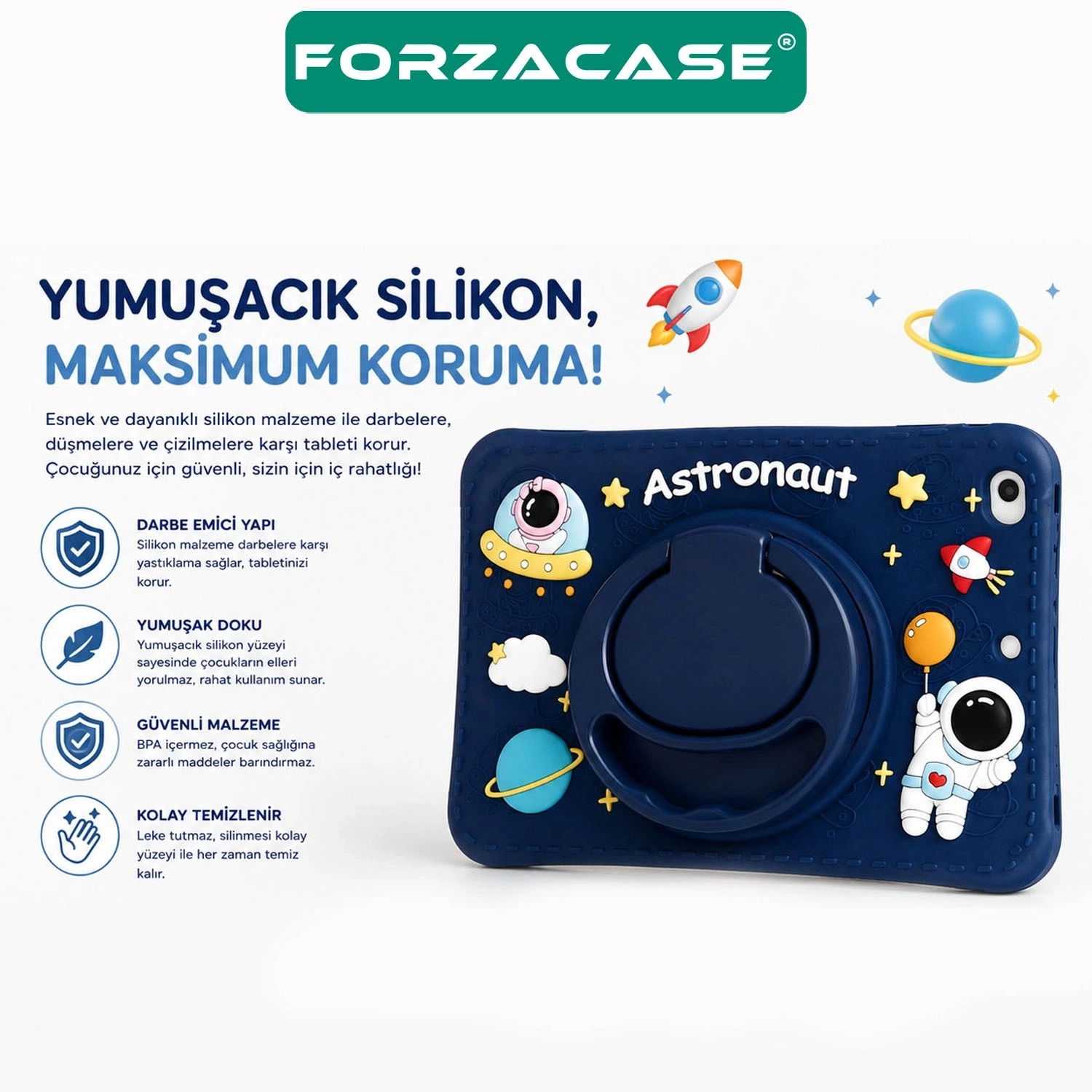 Forzacase Honor Pad 20 / 20 Pro 12.1 inç ile uyumlu Astronot Desen Askılı Standlı Silikon Kılıf - FC1254