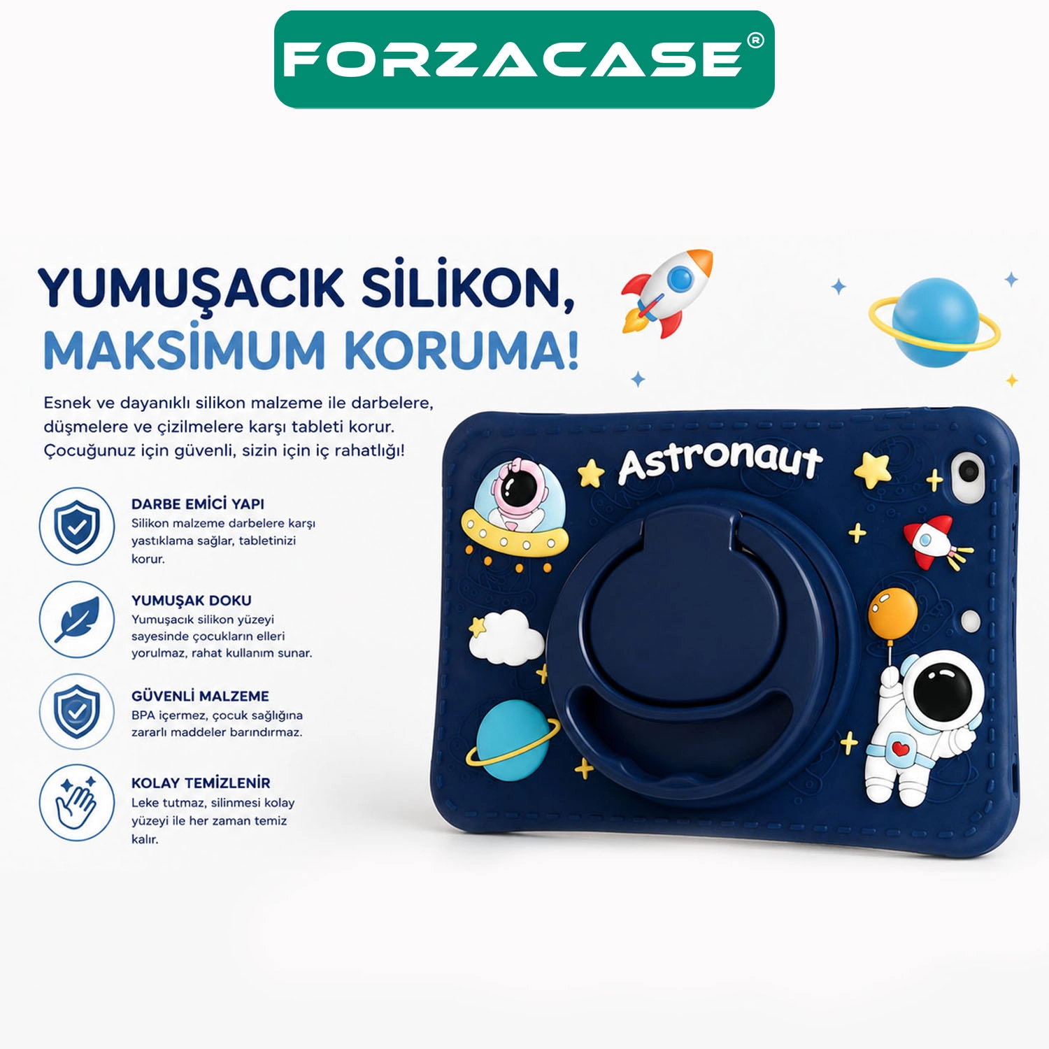 Forzacase Honor Pad 10 12.1 inç ile uyumlu Astronot Desen Askılı Standlı Silikon Kılıf - FC1254