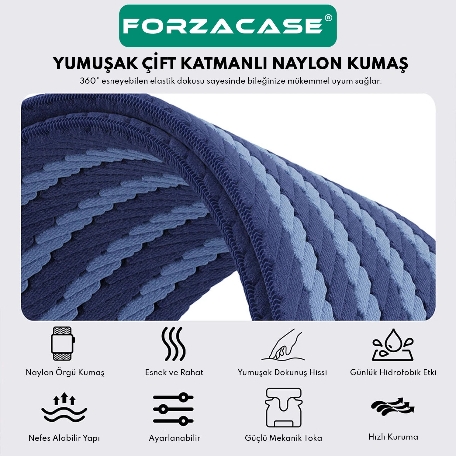 Forzacase Apple Watch 9 45mm ile uyumlu Mekanik Tokalı Çizgili Hasır Örgü Kordon - FC1255