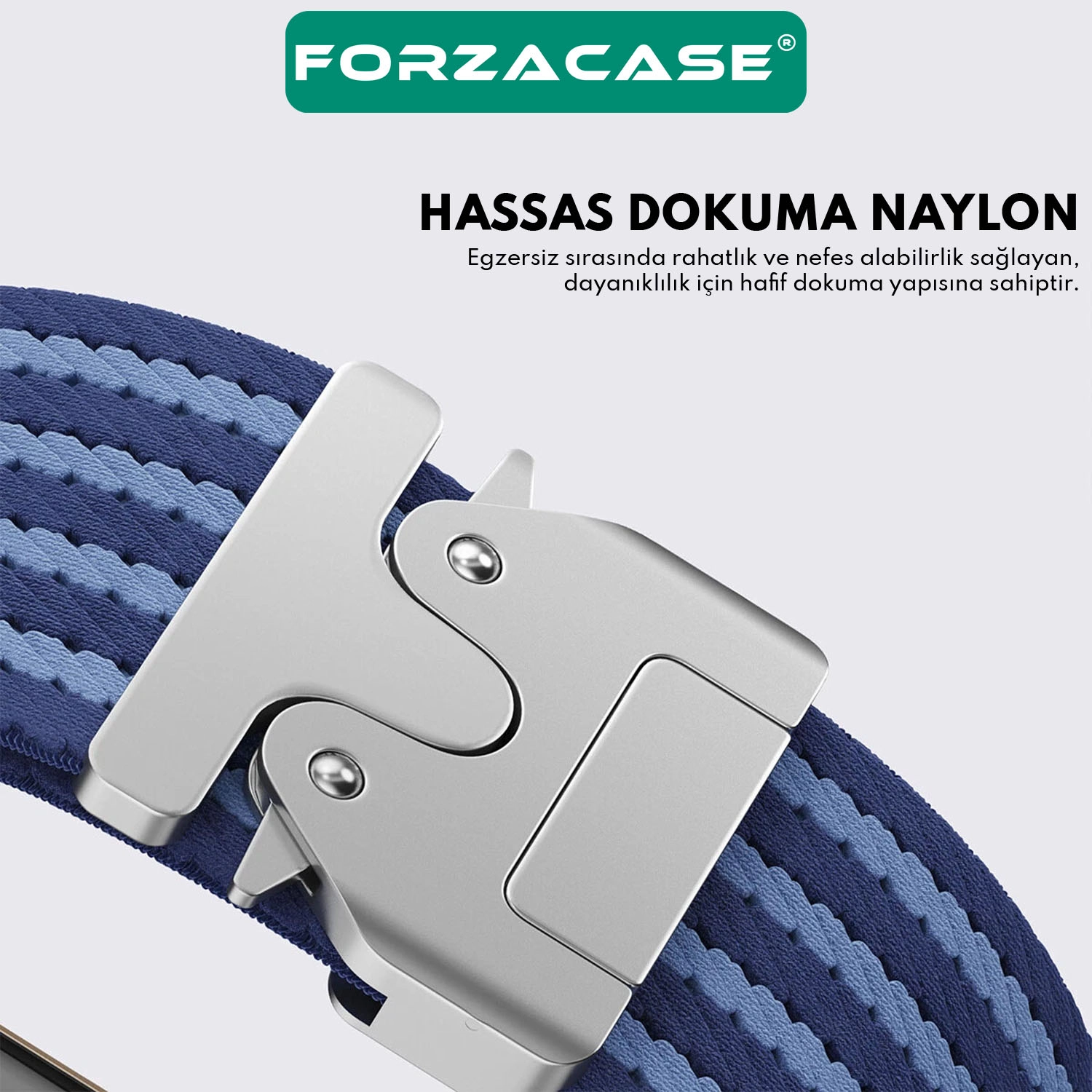 Forzacase Apple Watch 44/45/46/49 mm ile uyumlu Mekanik Tokalı Çizgili Hasır Örgü Kordon - FC1255