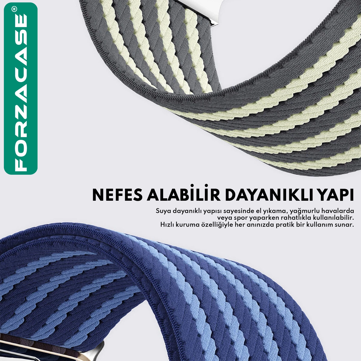 Forzacase Apple Watch Ultra 2 49mm ile uyumlu Mekanik Tokalı Çizgili Hasır Örgü Kordon - FC1255