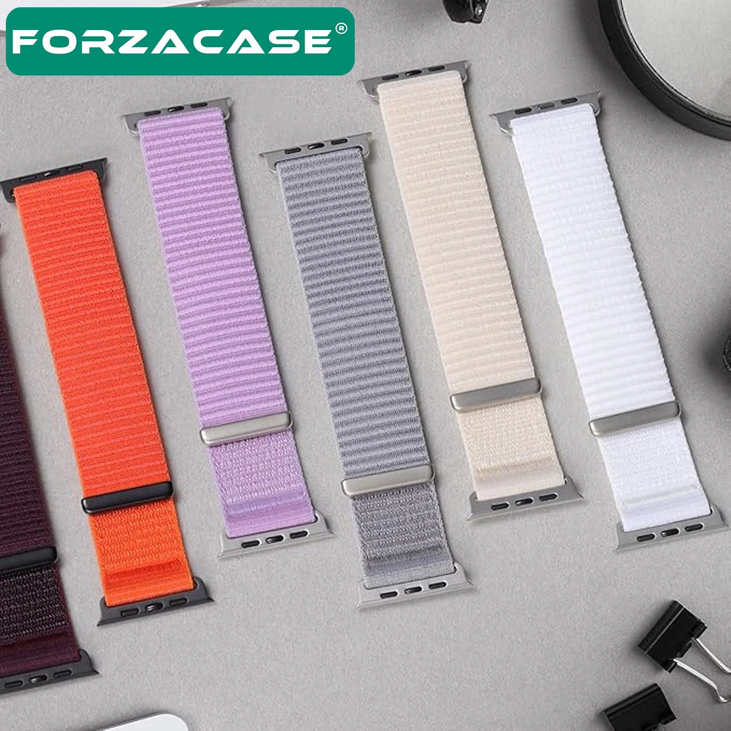 Forzacase Apple Watch Ultra 4 49mm ile uyumlu Wave Desen Hasır Örgü Cırtlı Kordon Kayış - FC1258