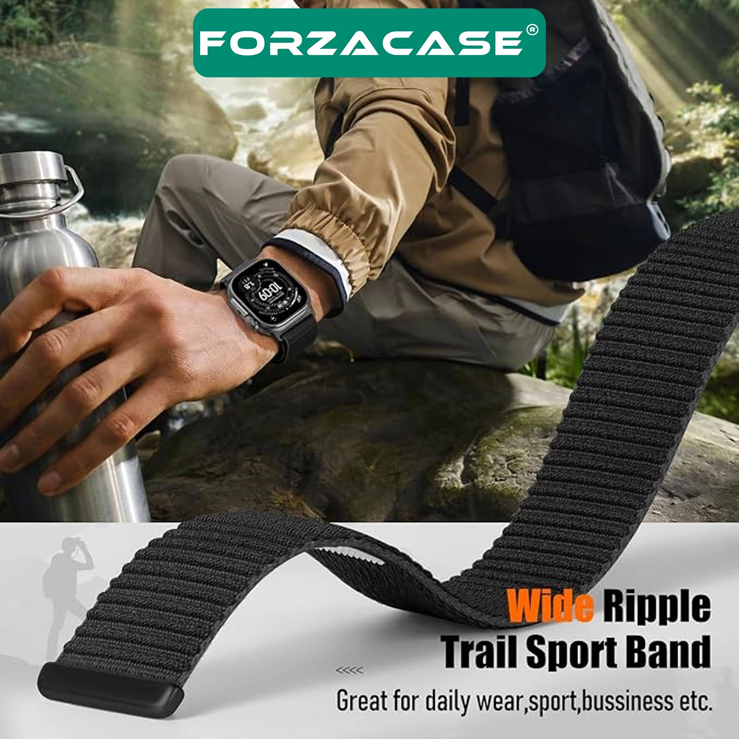 Forzacase Apple Watch Ultra 4 49mm ile uyumlu Wave Desen Hasır Örgü Cırtlı Kordon Kayış - FC1258