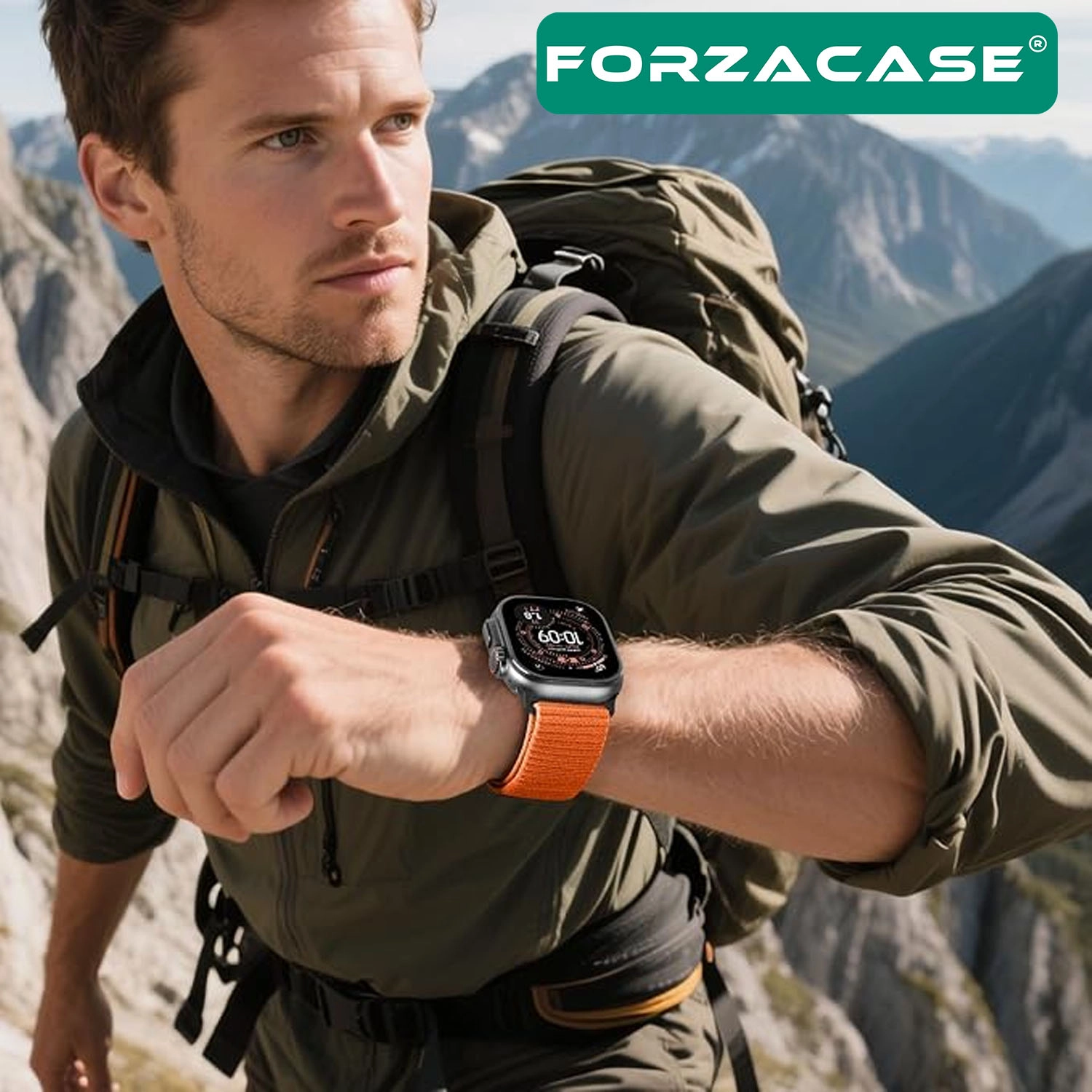 Forzacase Apple Watch Ultra 4 49mm ile uyumlu Wave Desen Hasır Örgü Cırtlı Kordon Kayış - FC1258