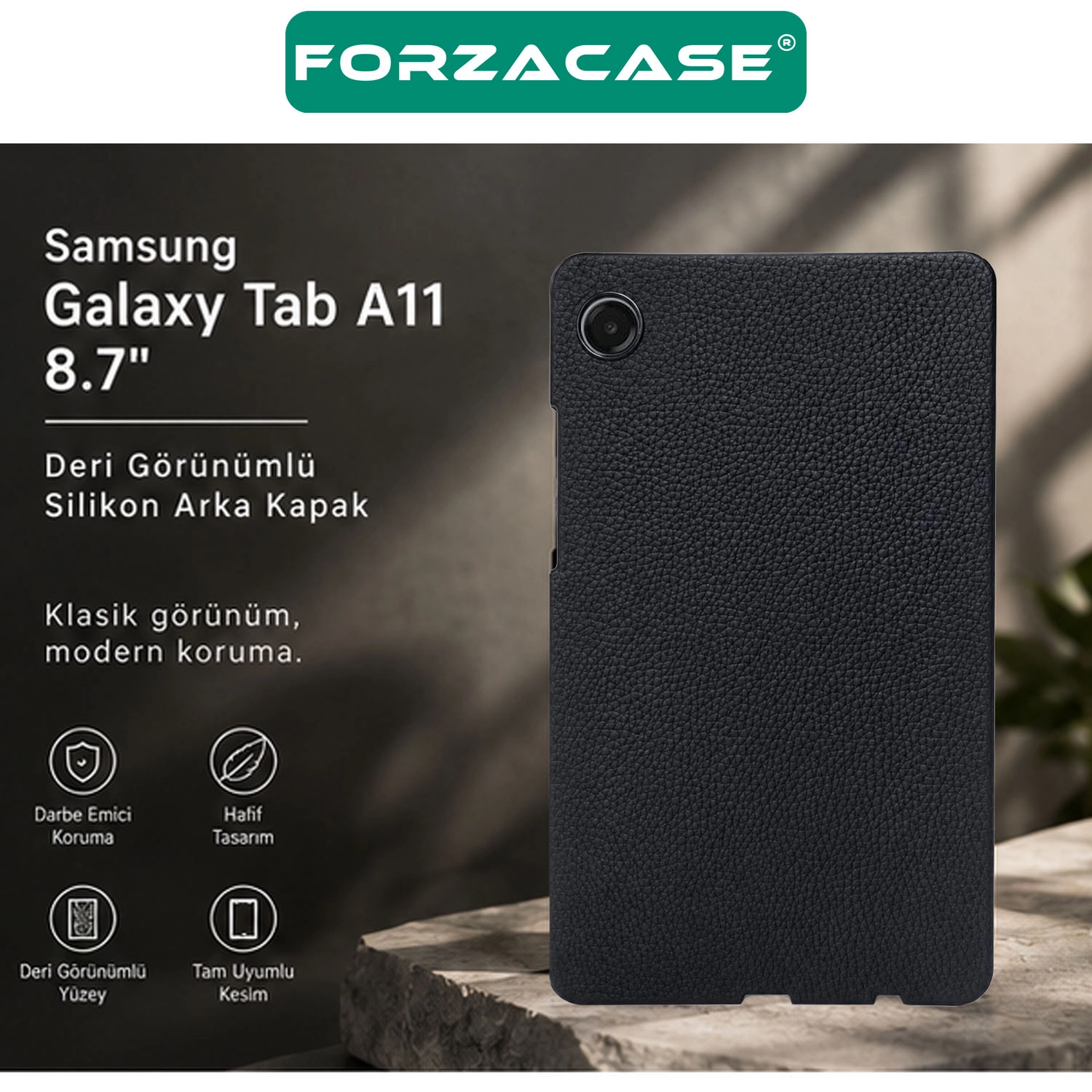 Forzacase Samsung Galaxy Tab A11 8.7 inç ile uyumlu Deri Görünümlü Silikon Kapak Kılıf - FC1259