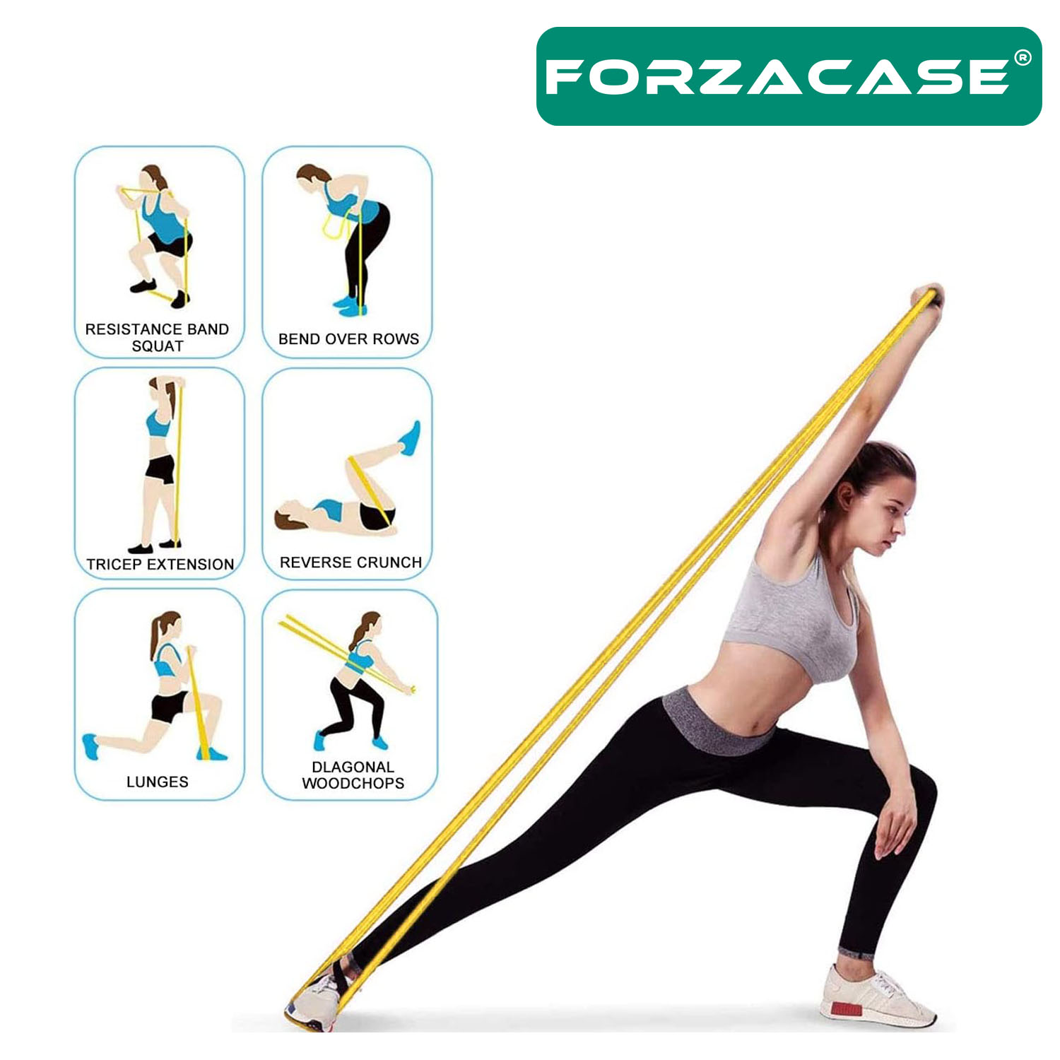 Forzacase Sarı Pilates Lastiği Kolay Direnç Yoga Bandı Egzersiz Lastiği 120cm - FC136