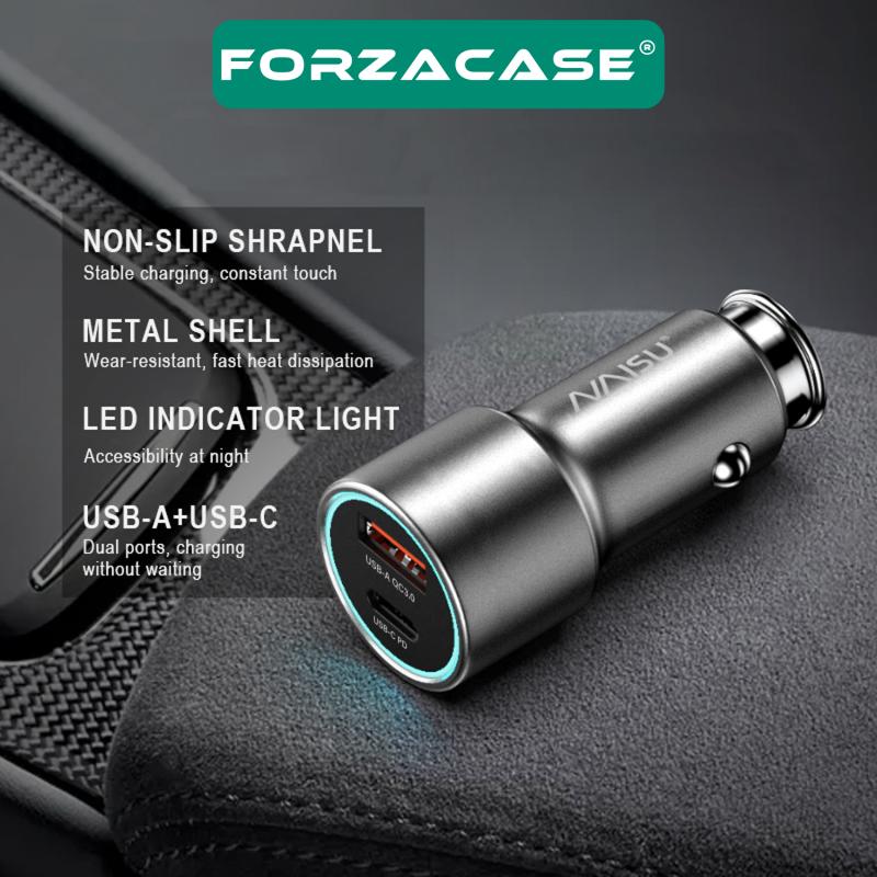 Forzacase Tüm Araç ve Telefonlara Uyumlu Araç Çakmaklık Type-C ve USB Giriş Hızlı Şarj Aleti - FC165