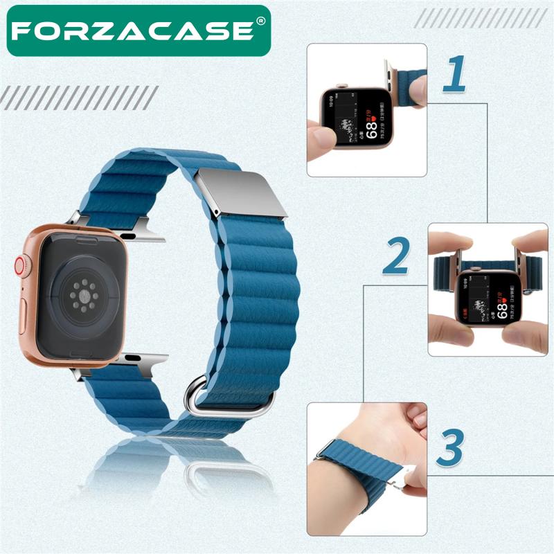 Forzacase Apple Watch Ultra 49mm için Manyetik Tokalı Deri Kordon Kayış - FC170