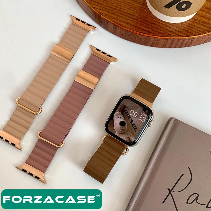 Forzacase Apple Watch Ultra 49mm için Manyetik Tokalı Deri Kordon Kayış - FC170