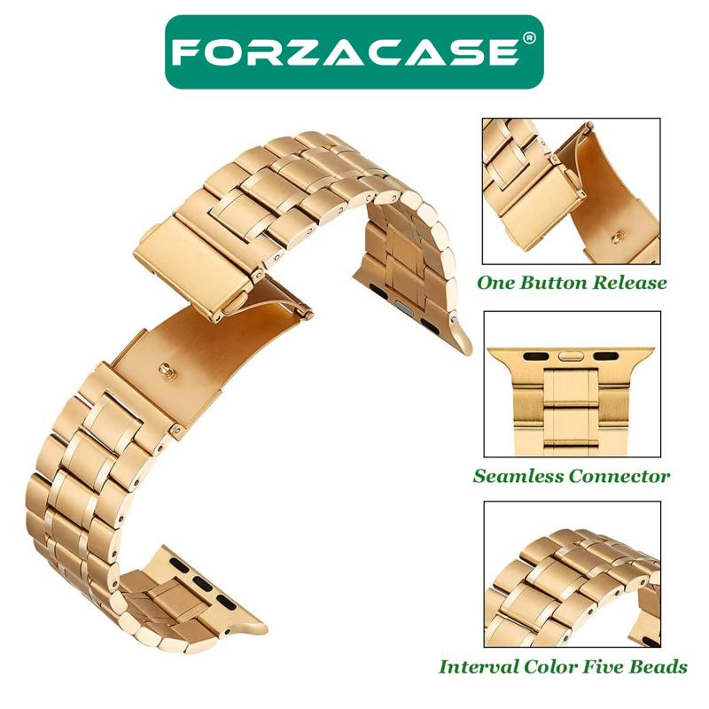 Forzacase Apple Watch 12 46mm ile uyumlu Paslanmaz Çelik Baklalı Kordon Kayış - FC179