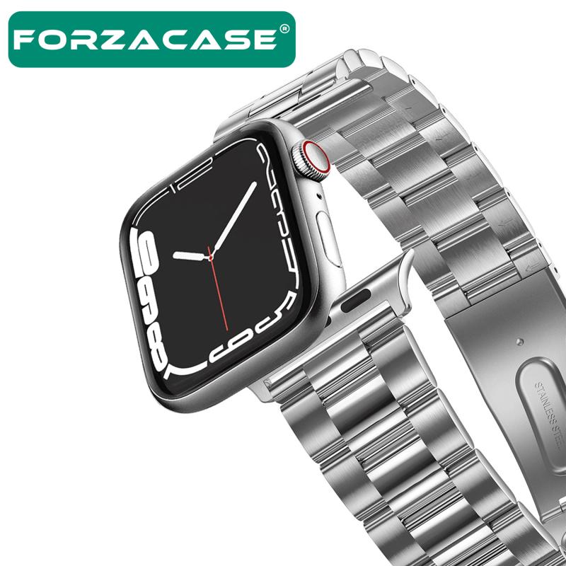 Forzacase Apple Watch 12 46mm ile uyumlu Paslanmaz Çelik Baklalı Kordon Kayış - FC179