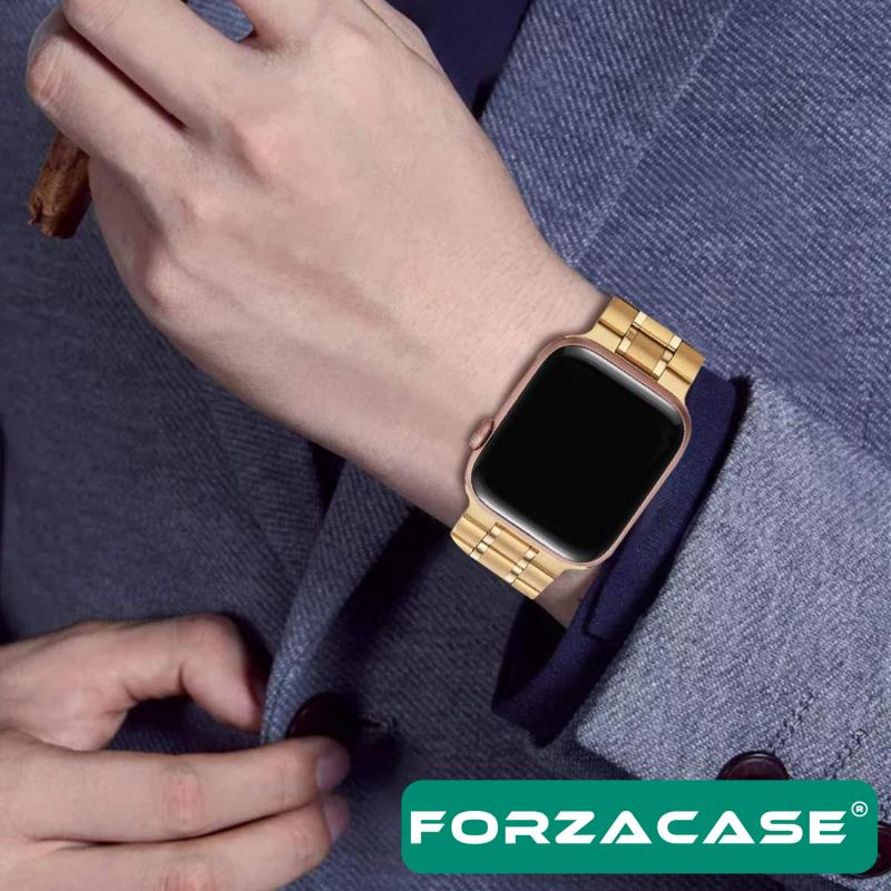 Forzacase Apple Watch 9 45 mm için Metal Bakla Kordon Kayış - FC179