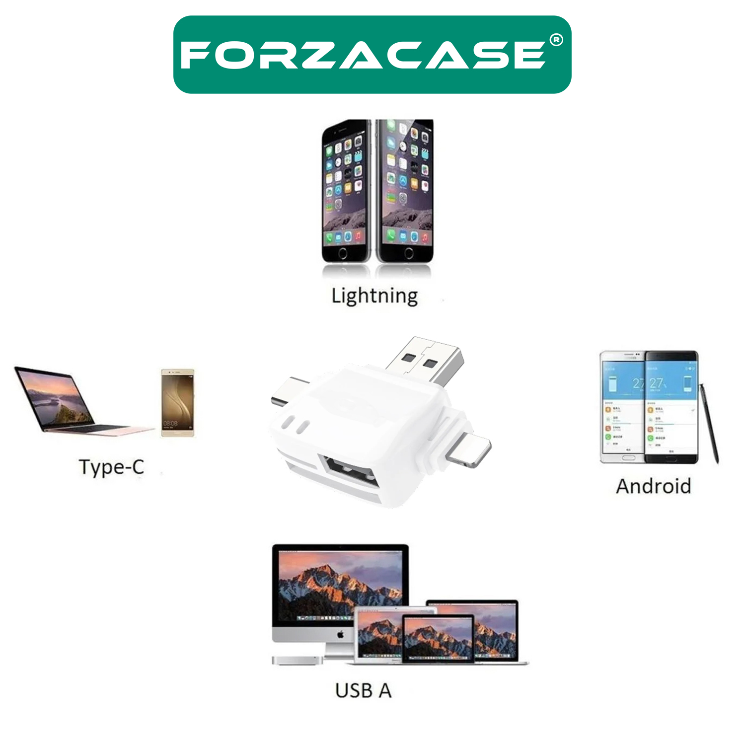 Forzacase USB Type-C Lightning to 6 in 1 OTG USB ve SD / MicroSD Hafıza Kart Okuyucu - FC196