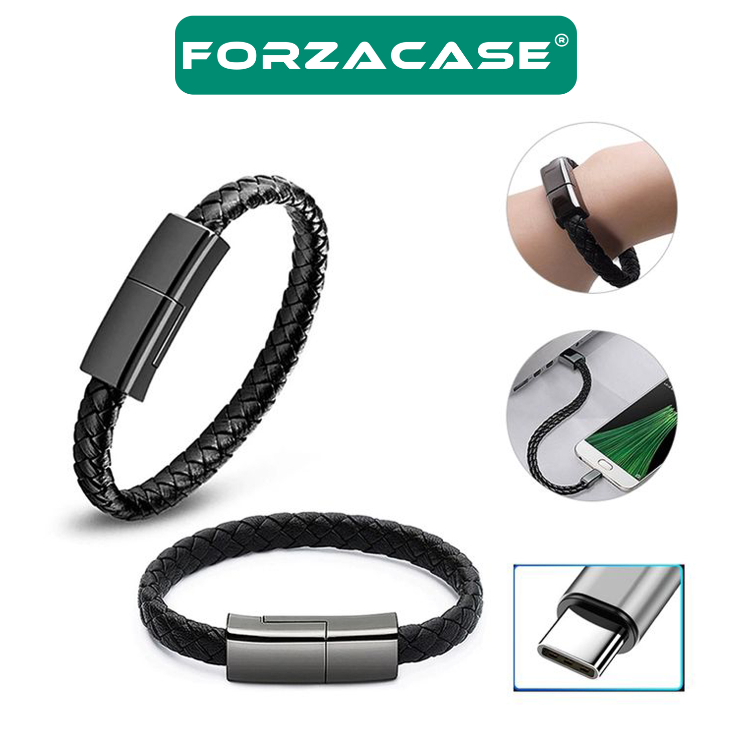 Forzacase Type-C to Type-C Deri Bileklik Şarj Data Kablosu PD 66W - FC198