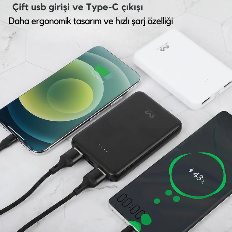 Forzacase Miccell Serisi 5000 Mah Powerbank Çift Usb Çıkışlı Type-C Micro USB Girişli - FC200