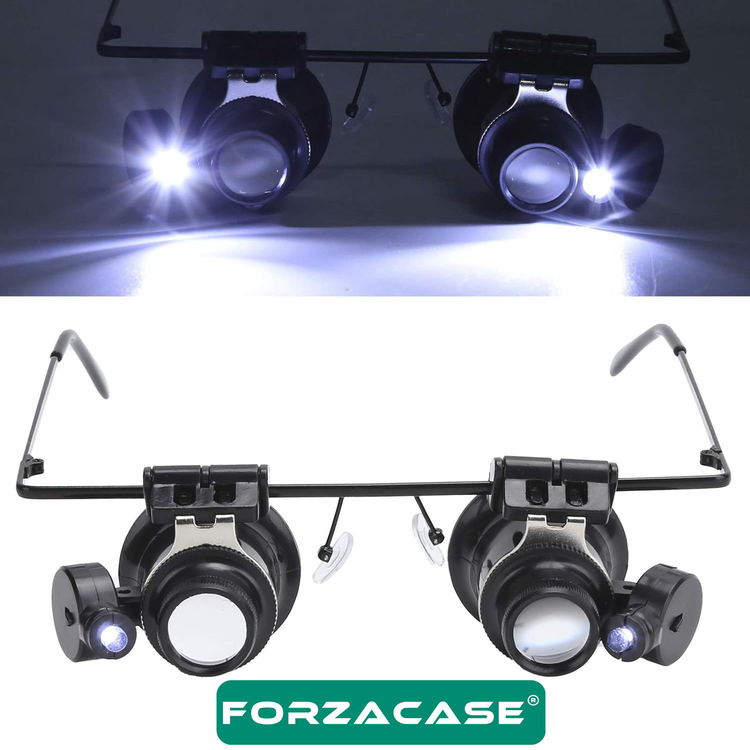 Forzacase Led Işıklı Gözlük Tipi 20x Büyüteç Saatçi Kuyumcu Tamirci Göz Büyüteci - FC224