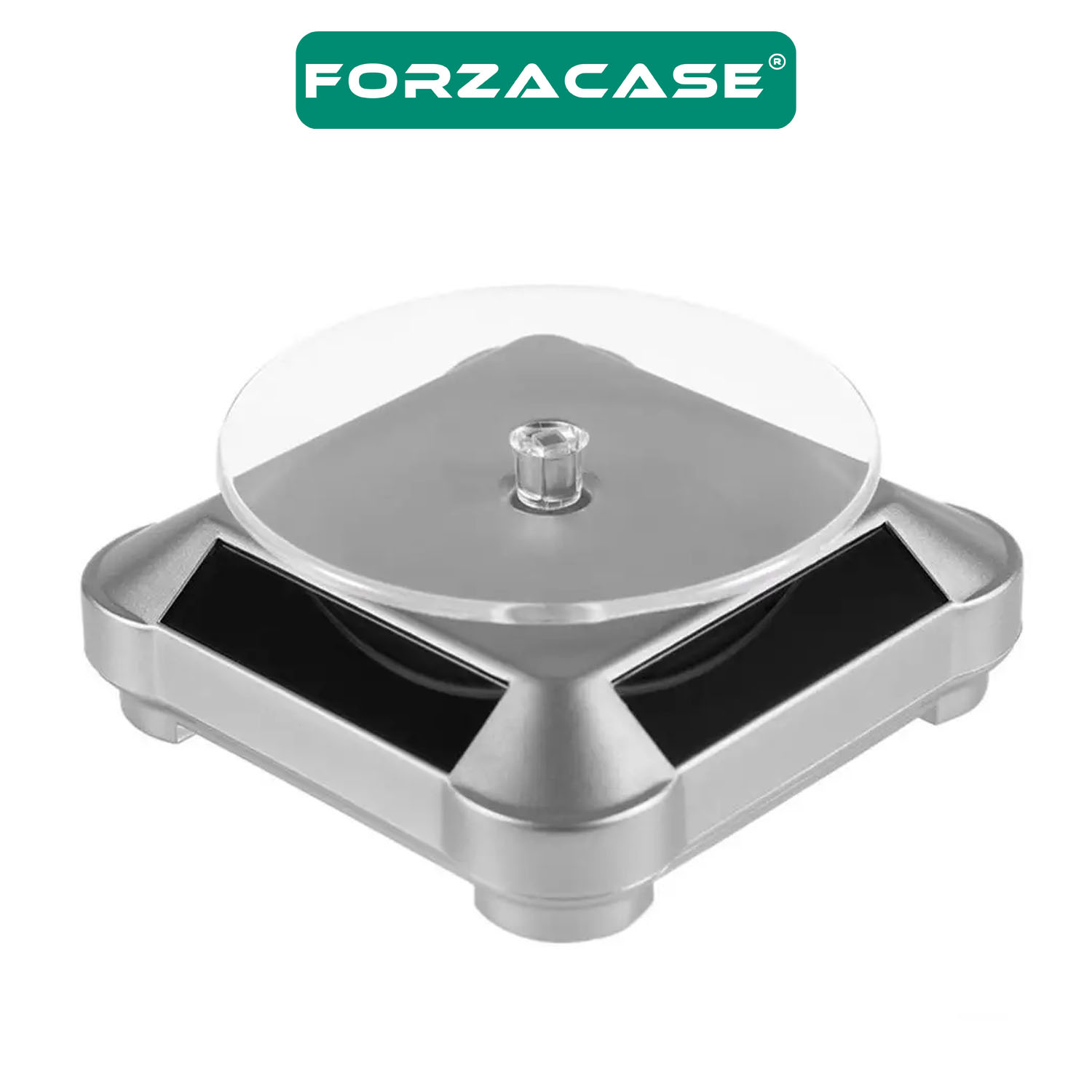 Forzacase 360 Derece Dönebilir Takı Saat Sergi Standı Güneş Enerjili Pikap Stand Gümüş - FC225