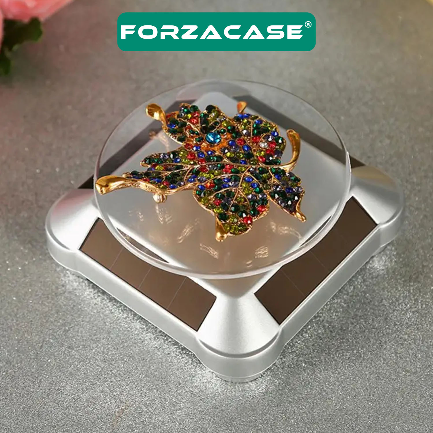 Forzacase 360 Derece Dönebilir Takı Saat Sergi Standı Güneş Enerjili Pikap Stand Gümüş - FC225
