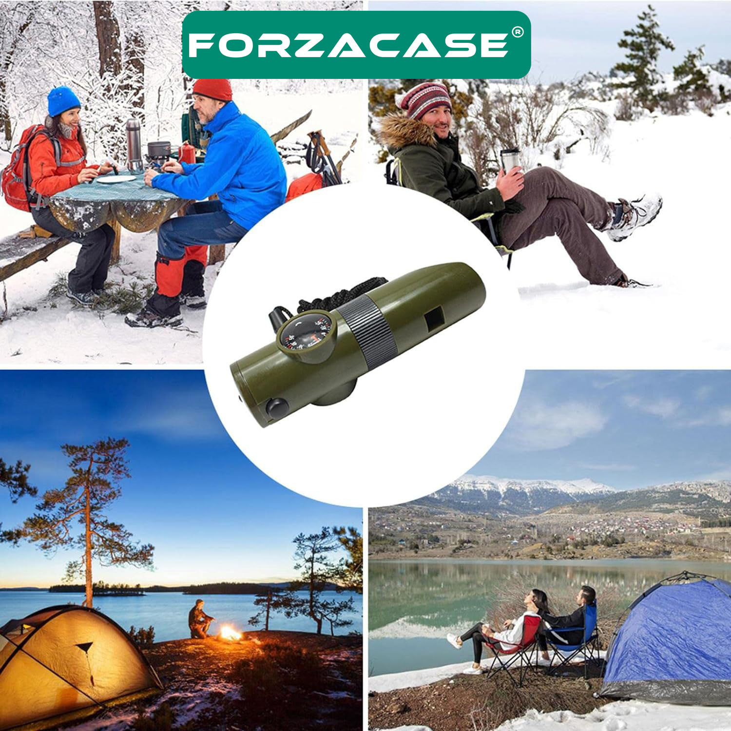 Forzacase 7in1 Yüksek Desibel Termometreli Pusulalı Ledli Düdük Deprem Çanta Düdüğü 4 ADET - FC226
