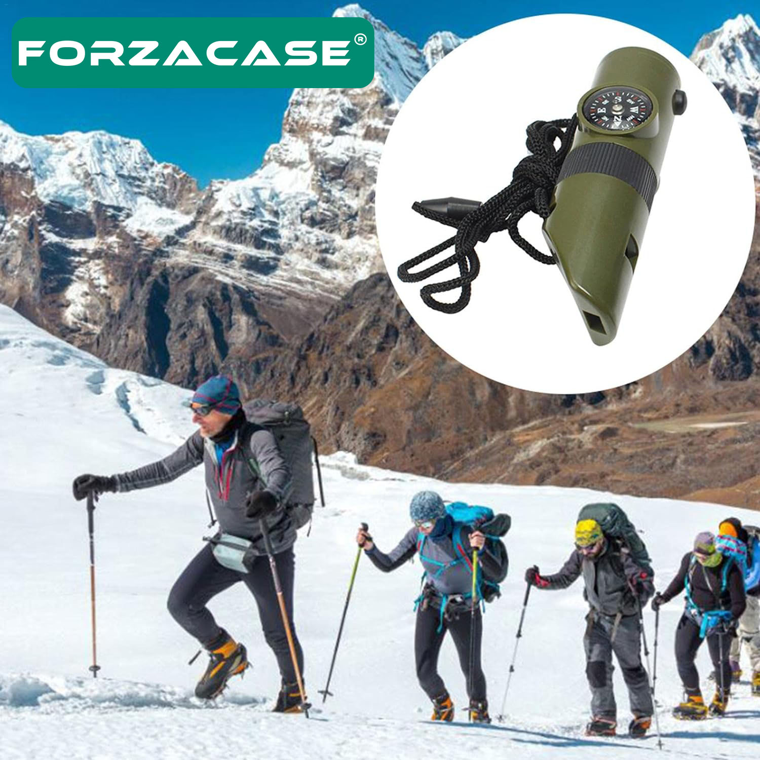 Forzacase 7in1 Yüksek Desibel Termometreli Pusulalı Ledli Kamp ve Deprem Çanta Düdüğü - FC226