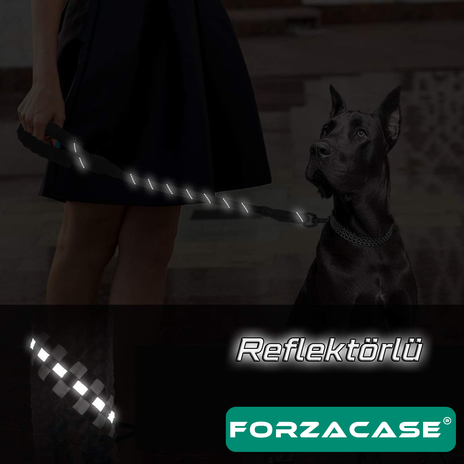 Forzacase Orta ve Büyük Boy Köpekler için Reflektörlü Gezdirme Tasması 130 cm - FC419
