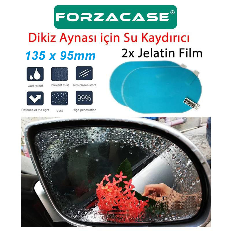 Forzacase Otomobil Dikiz Aynası Yağmur Su Kaydırıcı Jelatin Sticker Film 135x95mm 2 Adet - FC236