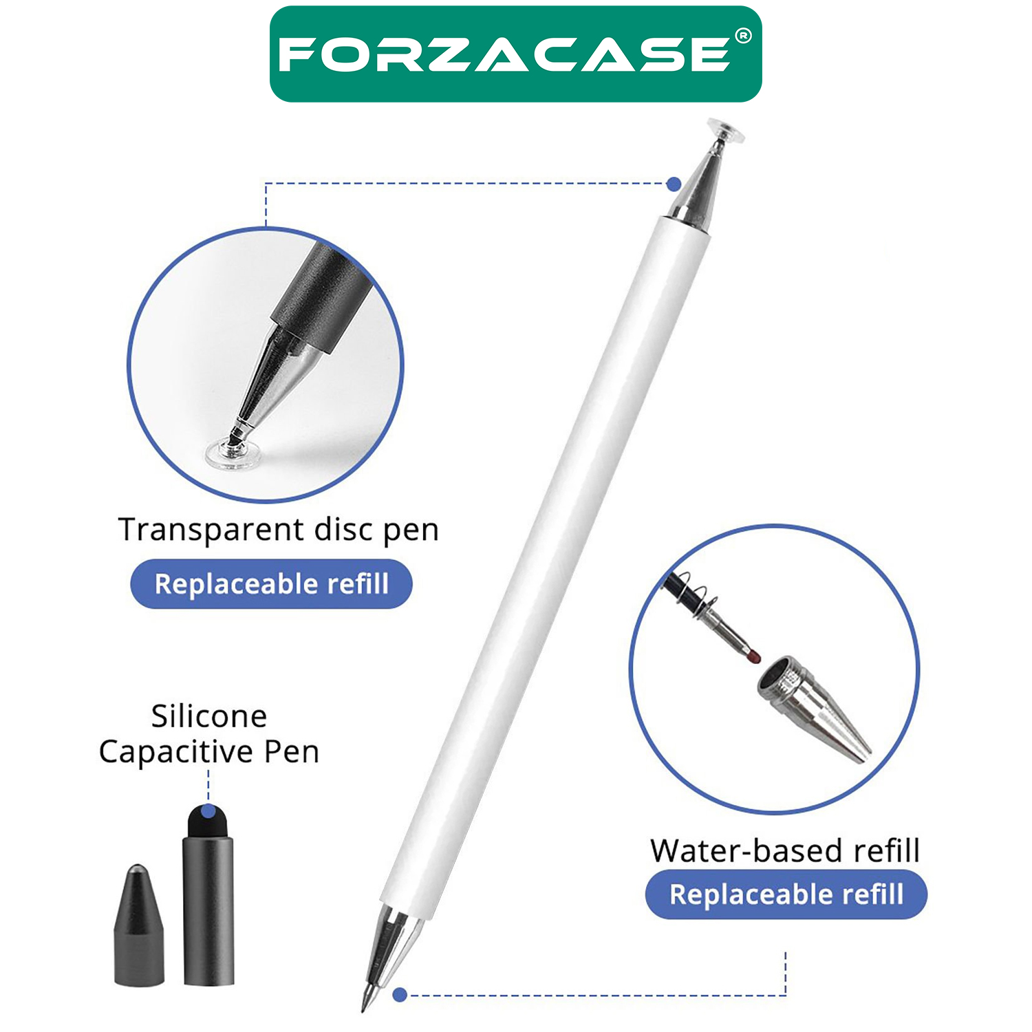 Forzacase Universal Telefon Tablet iPad 3in1 Tükenmez ve Disk Uçlu Stylus Pen Dokunmatik Kalem - FC240