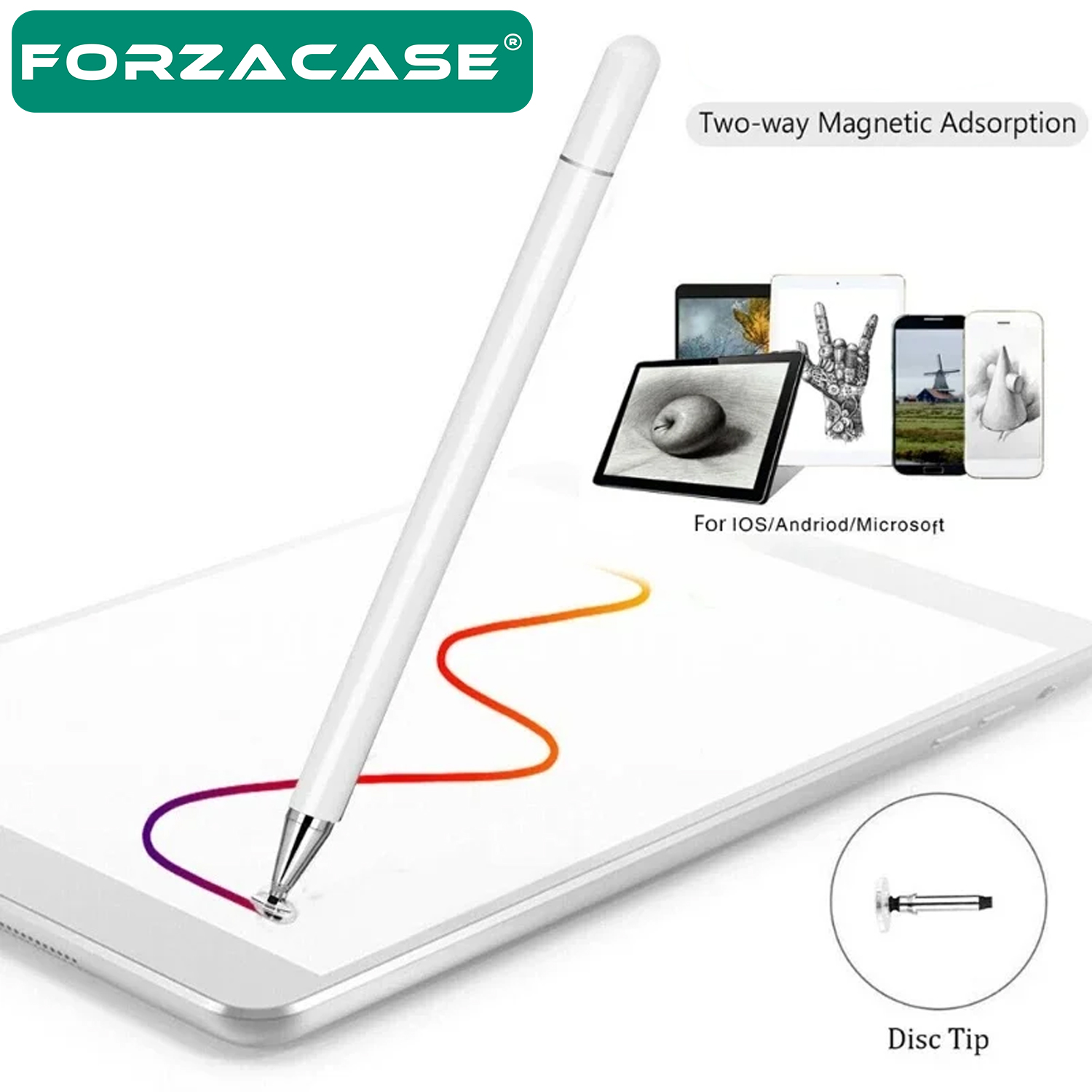 Forzacase Universal Telefon Tablet iPad 3in1 Tükenmez ve Disk Uçlu Stylus Pen Dokunmatik Kalem - FC240