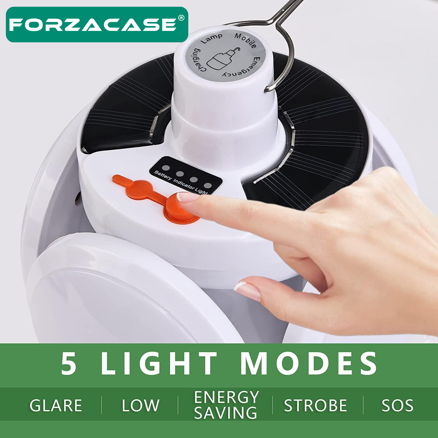 Forzacase Katlanabilir Güneş Enerjili Şarj Edilebilir Led Lamba Çadır Kamp Lambası - FC242