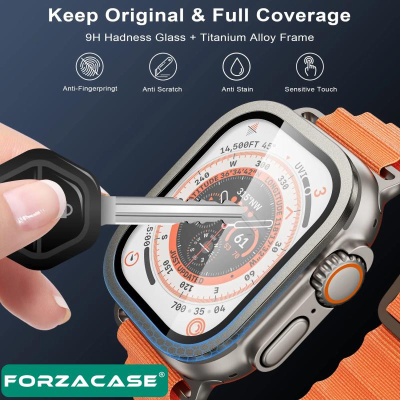 Forzacase Apple Watch Ultra 49 mm için Metal Çerçeveli Tam Kaplayan 3D Ekran Koruyucu Cam - FC249