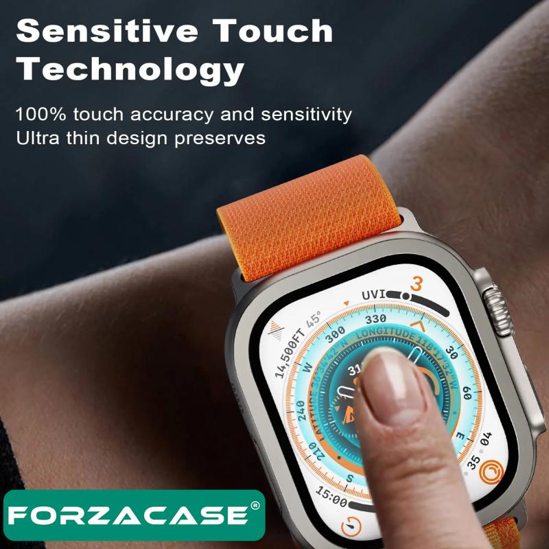 Forzacase Apple Watch Ultra 49 mm için Metal Çerçeveli Tam Kaplayan 3D Ekran Koruyucu Cam - FC249