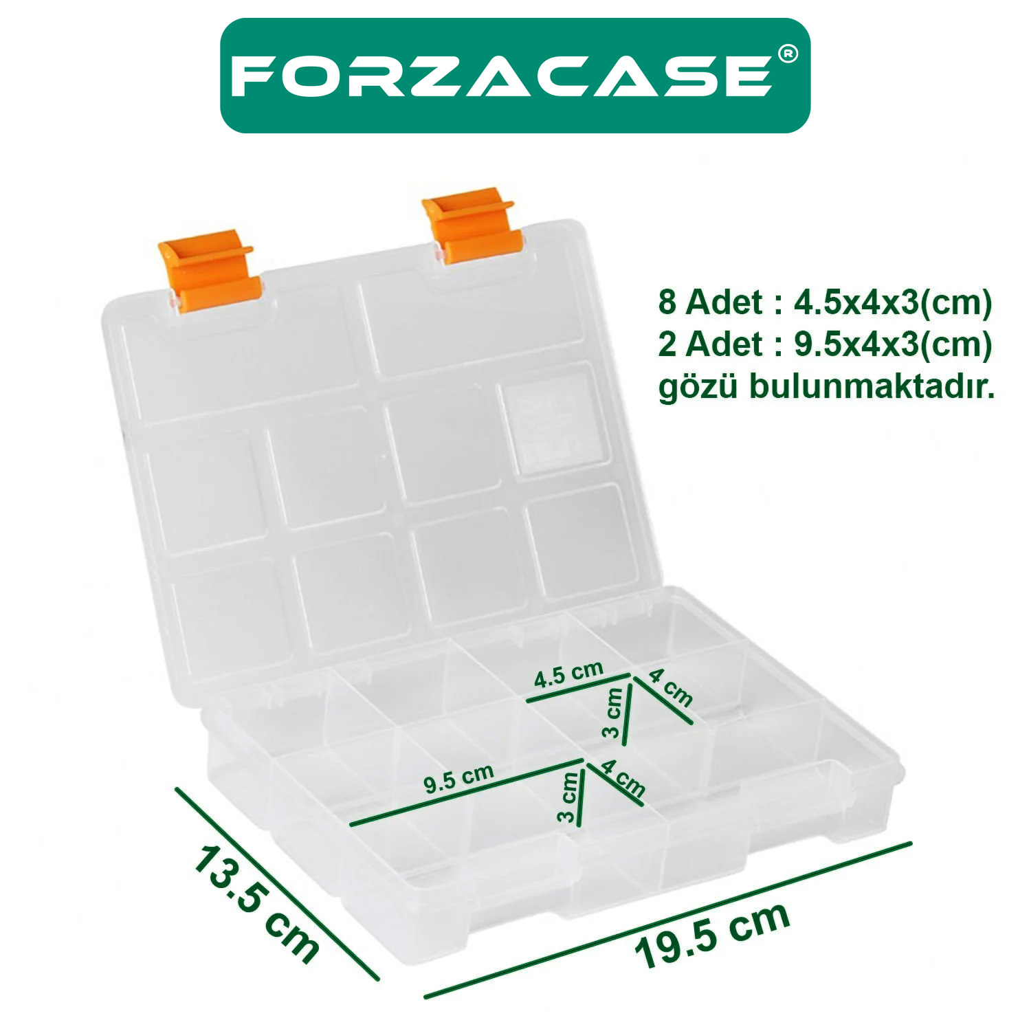 Forzacase 10 Bölmeli Kapaklı Balıkçı Marangoz Malzeme ve Takı Aksesuar Kutusu Organizer - FC260