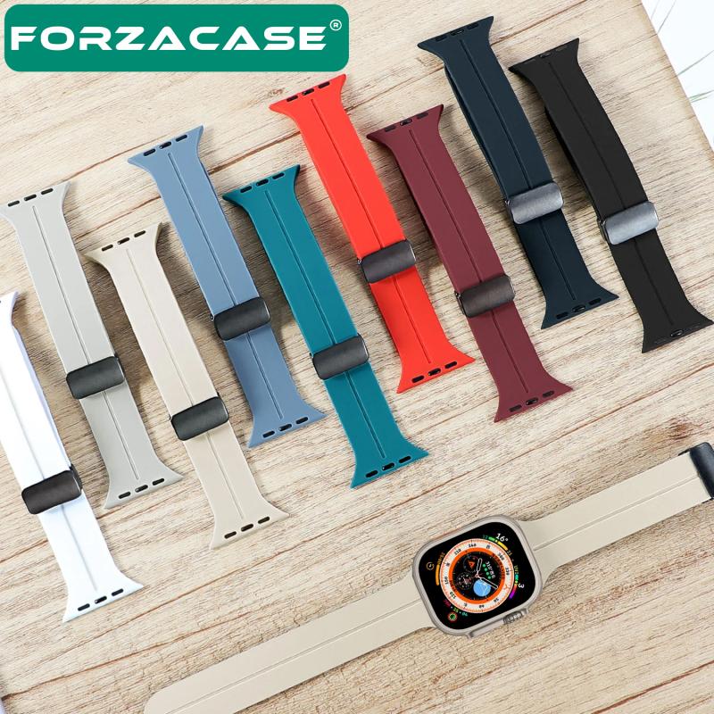 Forzacase Apple Watch 42 / 44 / 45 / 49 mm için Manyetik Tokalı 22mm Silikon Kordon Kayış - FC272