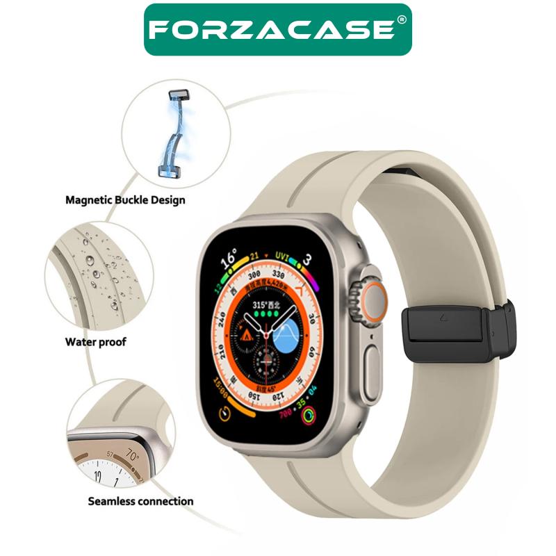Forzacase Apple Watch 12 46mm ile uyumlu D Manyetik Tokalı Silikon Kordon Kayış - FC272