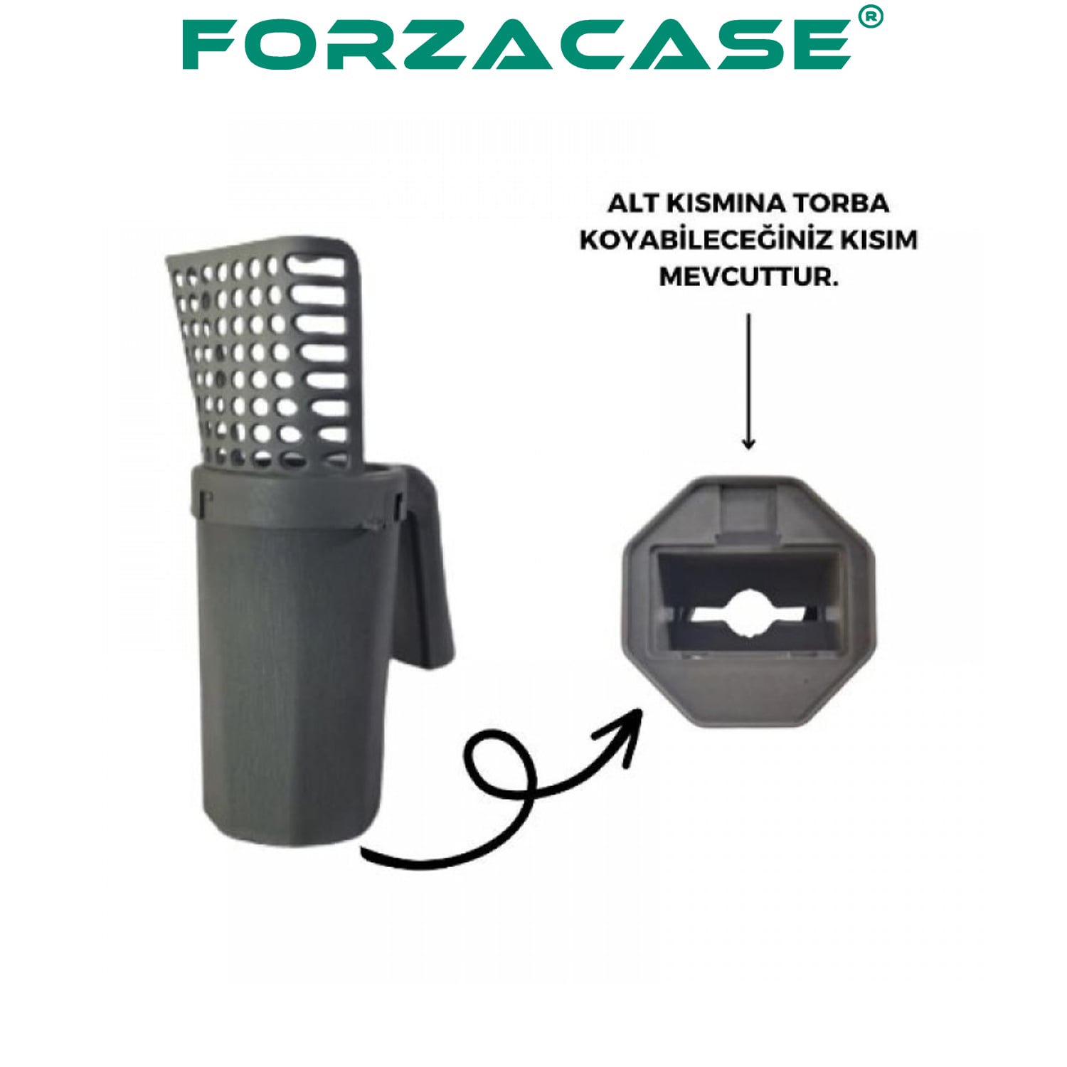 Forzacase Elekli Kedi Kumu Serpme Temizleme Küreği + Dışkı Torbası Poşeti - FC280