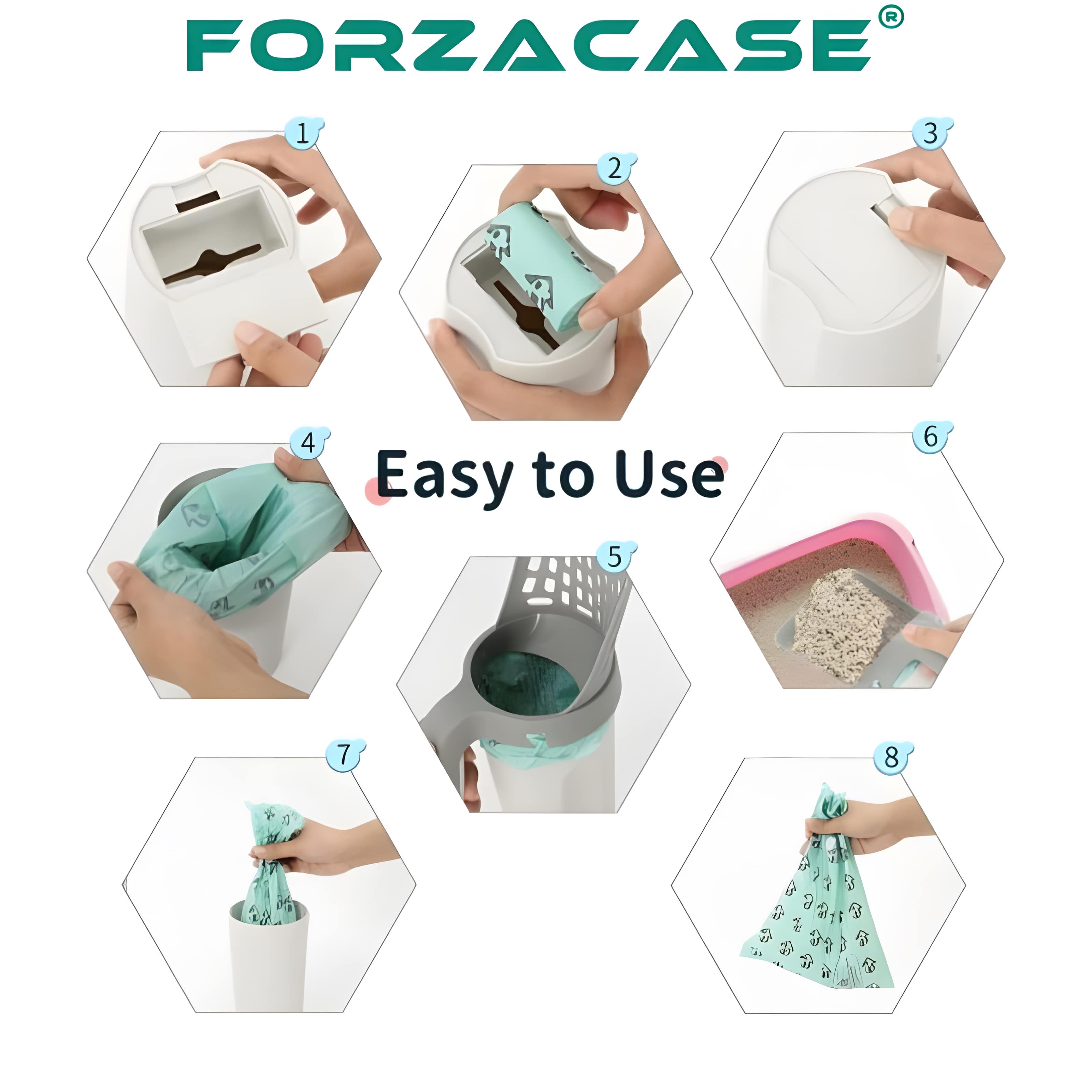 Forzacase Elekli Kedi Kumu Serpme Temizleme Küreği + Dışkı Torbası Poşeti - FC280