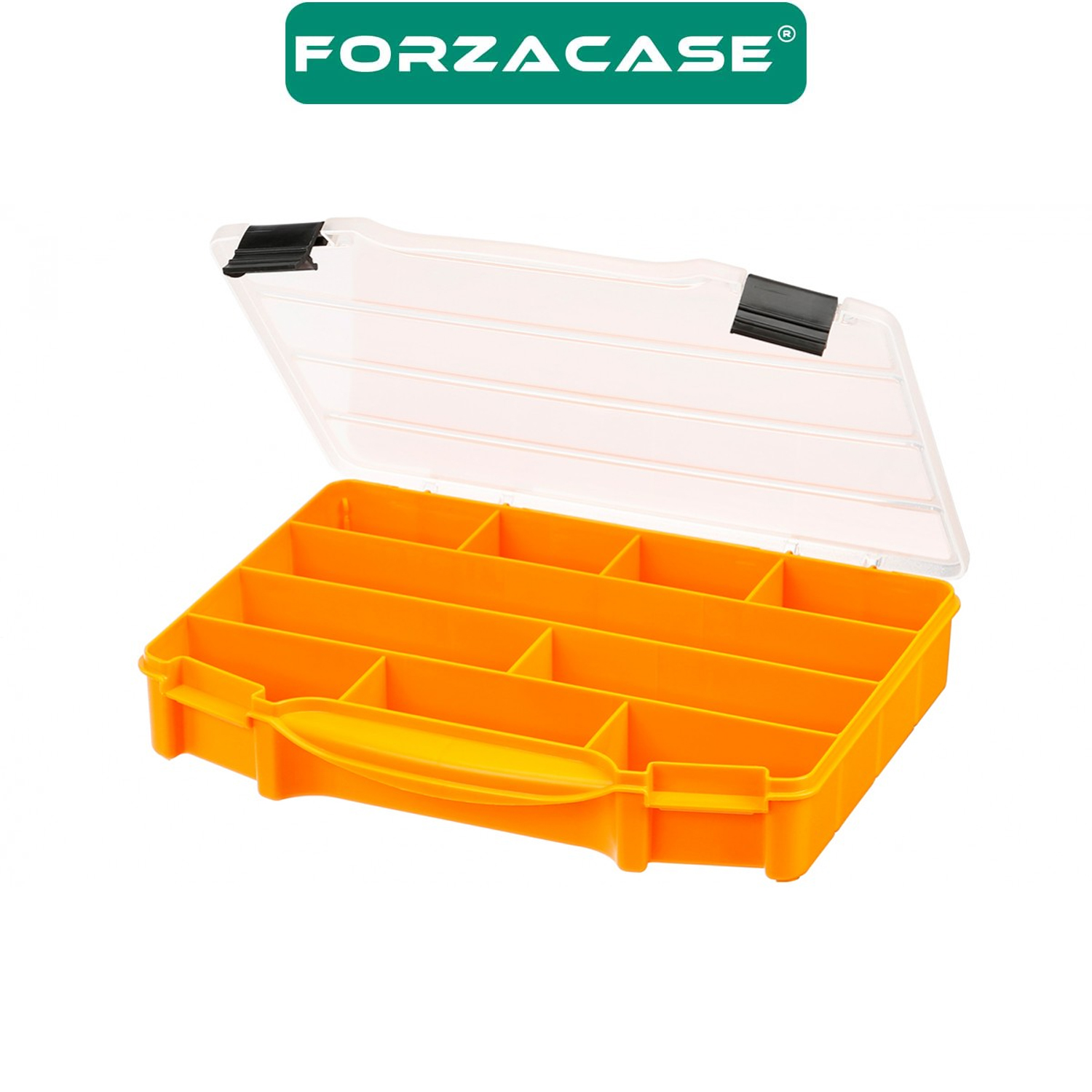 Forzacase 10 Bölmeli Kapaklı Balıkçı Marangoz Malzeme ve Takı Aksesuar Kutusu Organizer Turuncu - FC301