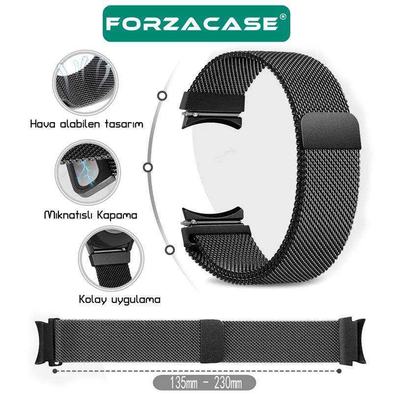 Forzacase Samsung Galaxy Watch 4 44mm ile uyumlu Metal Mıknatıslı Kordon Kayış - FC302