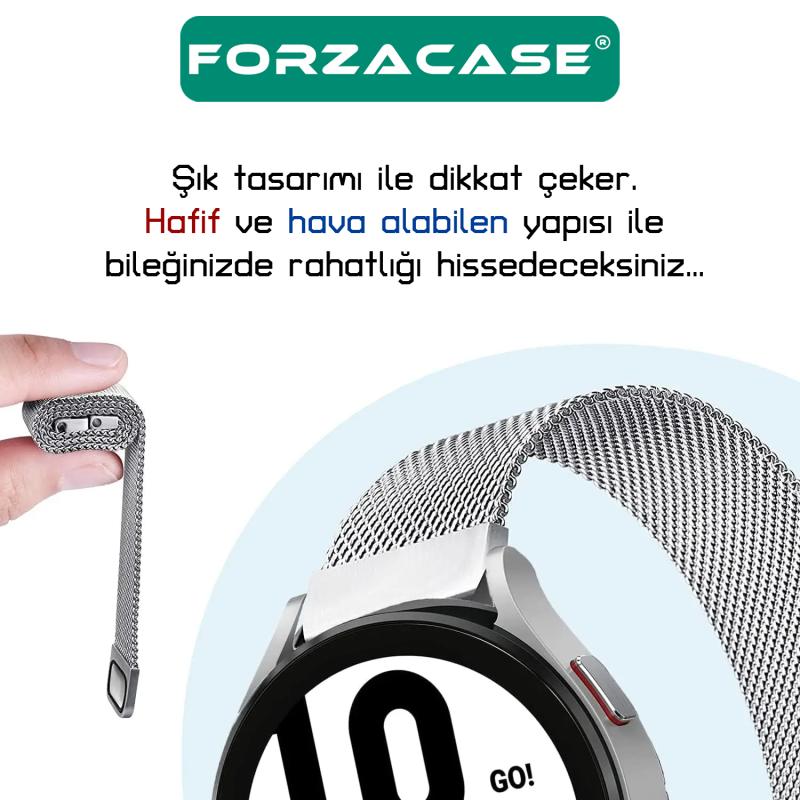 Forzacase Samsung Galaxy Watch FE ile uyumlu Metal Mıknatıslı Kordon Kayış - FC302