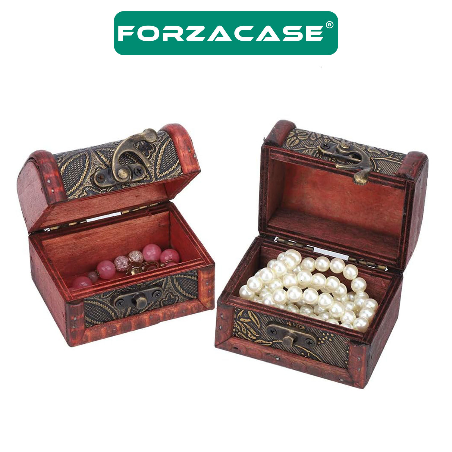 Forzacase 3’lü Vintage Nostalji Ahşap Deri Sandık Kutusu 3 Boy Mücevher Takı Saklama Kutusu - FC365