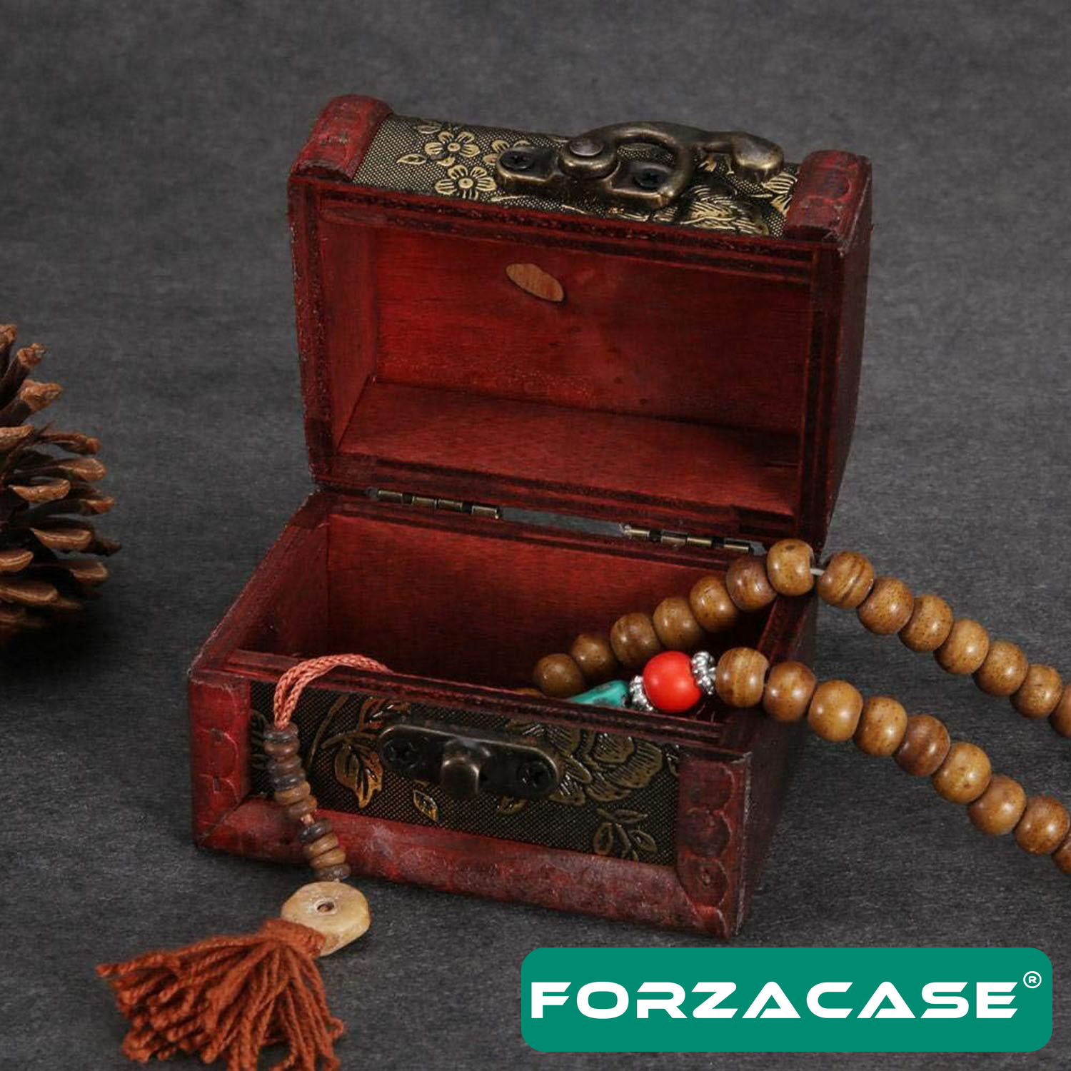 Forzacase 3’lü Vintage Nostalji Ahşap Deri Sandık Kutusu 3 Boy Mücevher Takı Saklama Kutusu - FC365