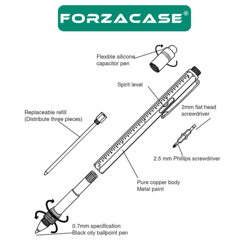 Forzacase Su Terazili Cetvelli Tornavidalı Çok Fonksiyonlu Mühendis Kalemi Dokunmatik Touchpen FC367