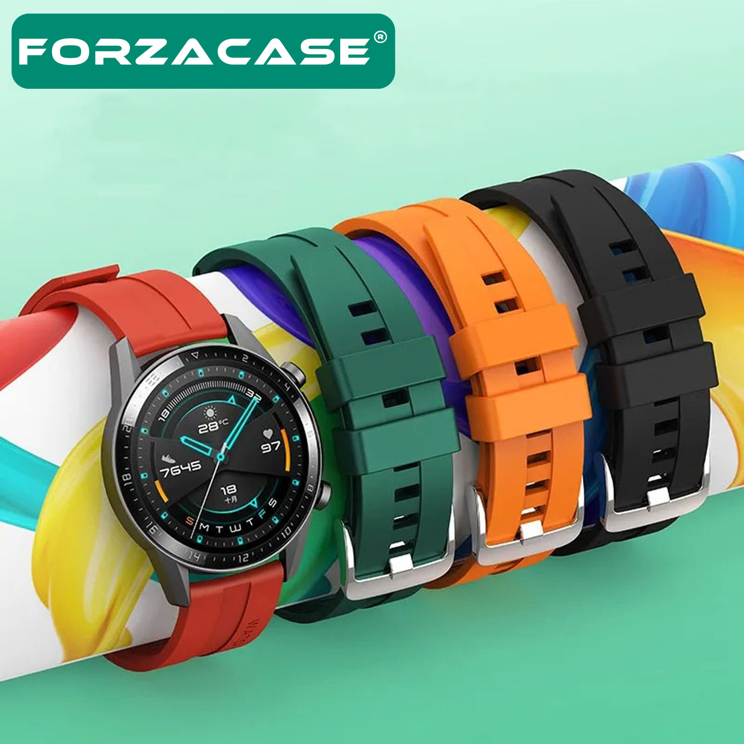 Forzacase Amazfit GTR 2 / 2e 47mm için Tokalı Çizgi Desen Silikon Kordon Kayış - FC369