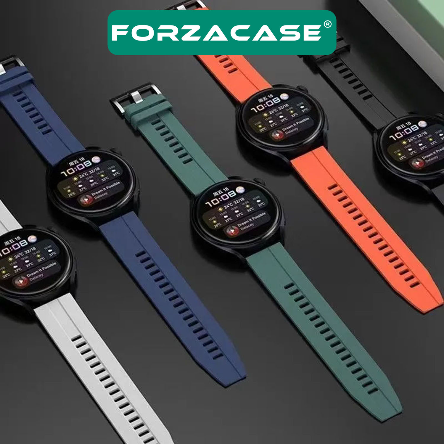 Forzacase Universal 20mm Akıllı Saatler için Tokalı Çizgi Desen Silikon Kordon Kayış - FC1069